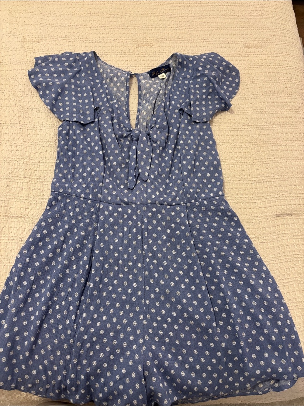 Blue Rain Lavender Polka Dot Tie-Neck Romper
